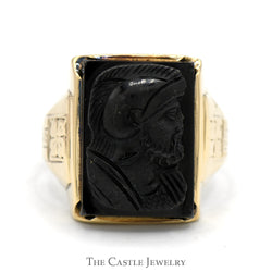 Rectangular Intaglio Ring with Ornate Detailed Sides in 10k Yellow Gold