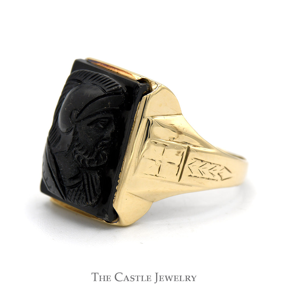 Rectangular Intaglio Ring with Ornate Detailed Sides in 10k Yellow Gold