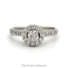 Round Diamond Engagement Ring with Diamond Halo and Diamond Accented Sides in 14k White Gold - Thumbnail 1