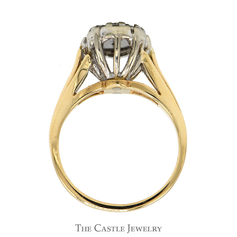 Oval Shaped 7 Round Diamond Cluster Ring in 14k Yellow Gold
