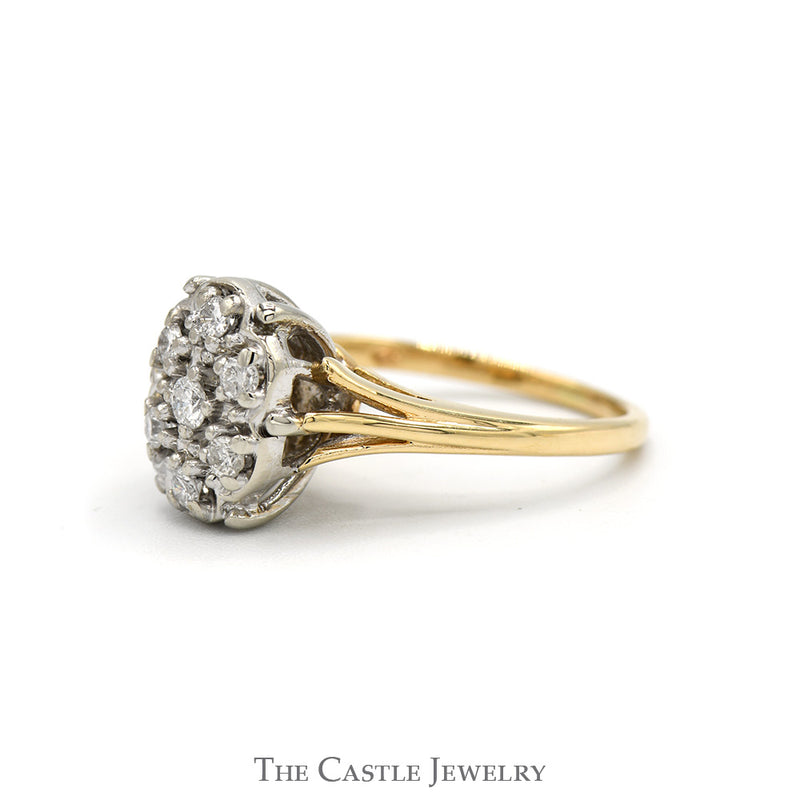 Oval Shaped 7 Round Diamond Cluster Ring in 14k Yellow Gold