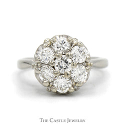 1cttw Round Shaped 7 Diamond Cluster Ring in 14k White Gold