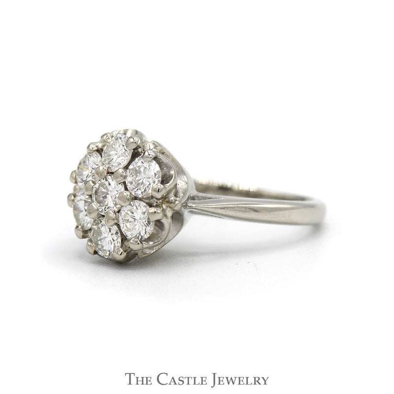 1cttw Round Shaped 7 Diamond Cluster Ring in 14k White Gold