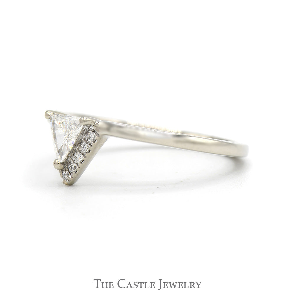 Trillion Cut Diamond Ring with Diamond Bezel in 14k White Gold