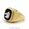 Black Onyx Horse Head Ring with Grooved Sides in 14k Yellow & White Gold - Thumbnail 3