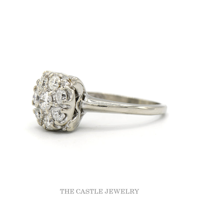 .85cttw Round Brilliant Cut Diamond Cluster Ring in 14k White Gold