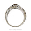 Front-facing view of the cocoa and white diamond halo ring with a crossing split shank in 14k white gold - Thumbnail 3