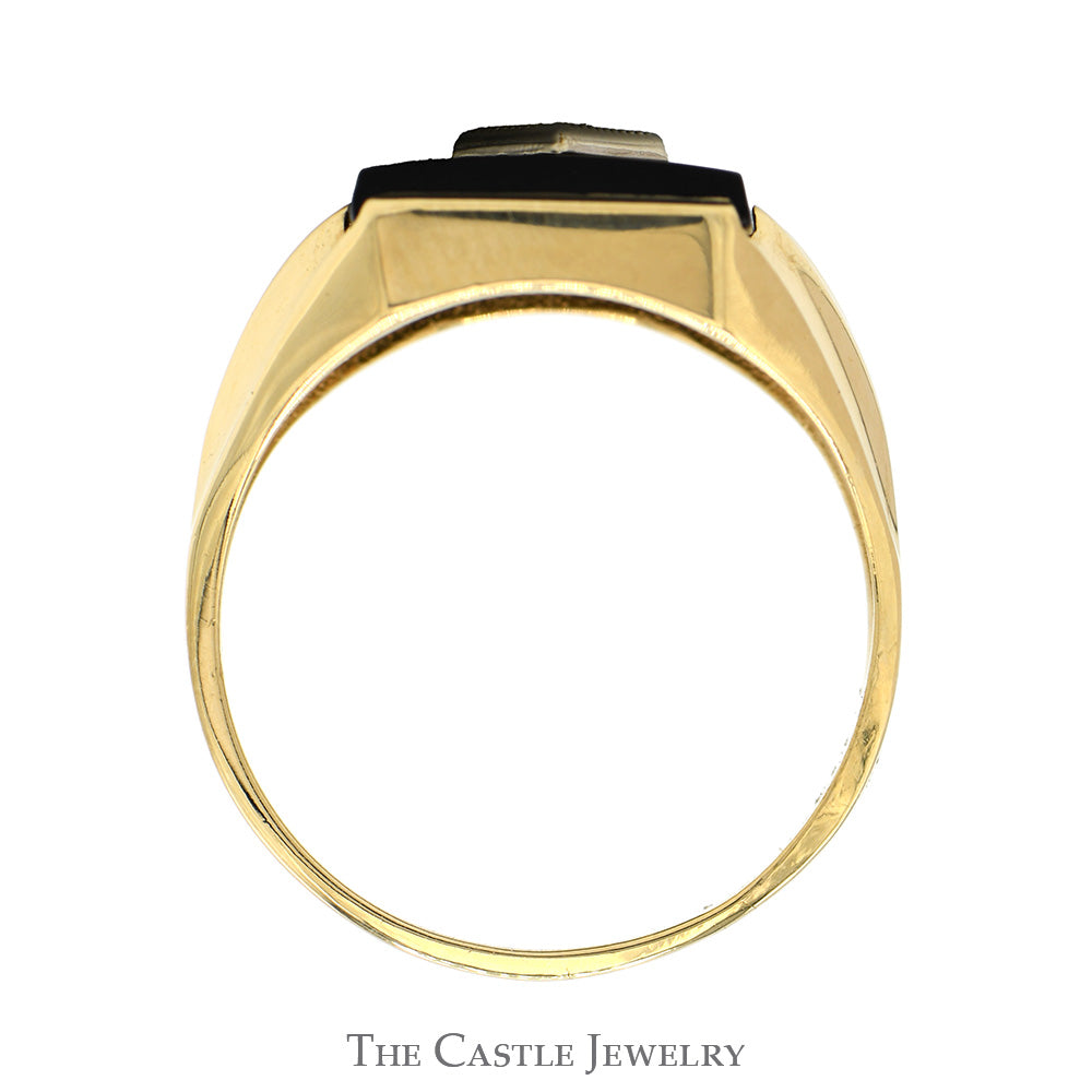 Rectangular Black Onyx Ring with Diamond Accent in 10k Yellow Gold