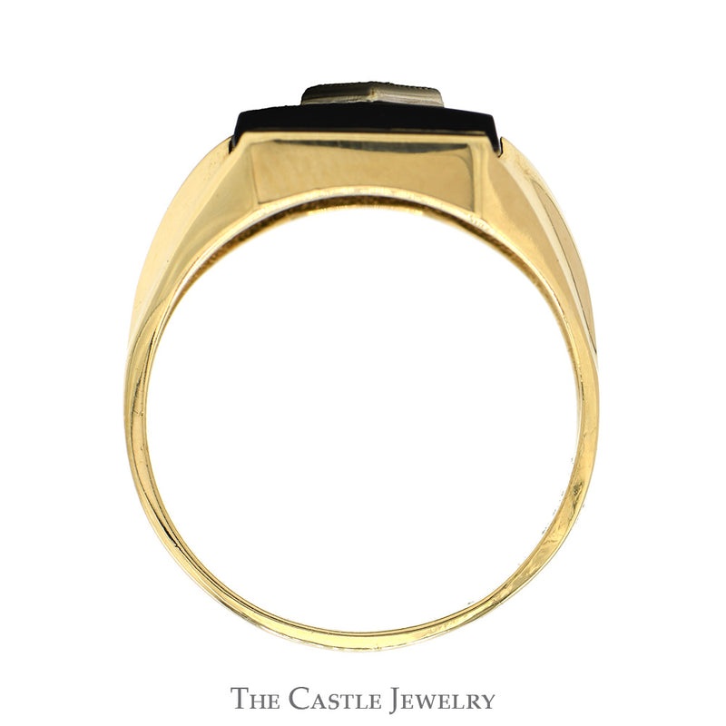 Rectangular Black Onyx Ring with Diamond Accent in 10k Yellow Gold