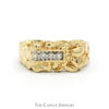 Nugget Style Ring with Row of Diamond Accents in 10k Yellow Gold - Thumbnail 1