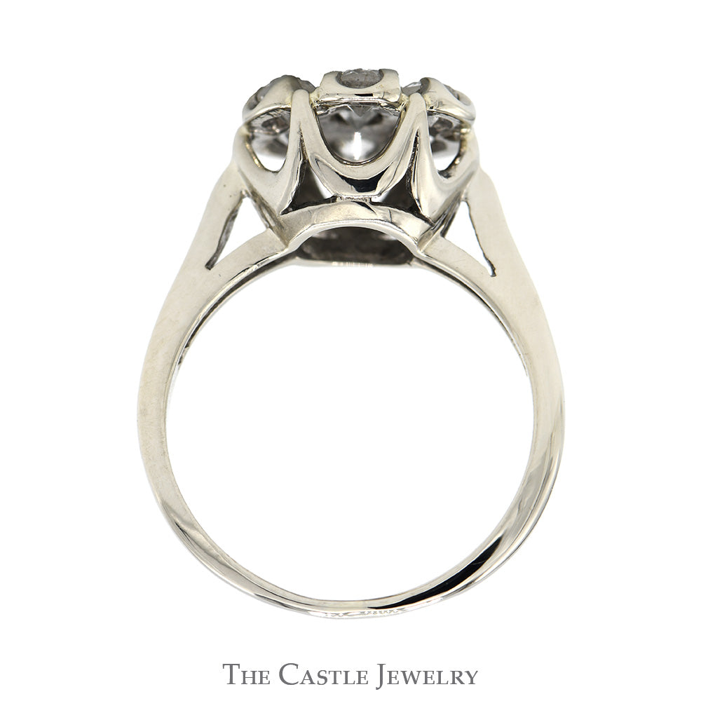 3/4cttw 7 Round Diamond Cluster Ring in 14k White Gold