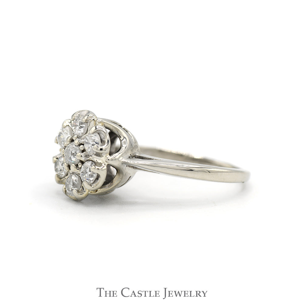 3/4cttw 7 Round Diamond Cluster Ring in 14k White Gold