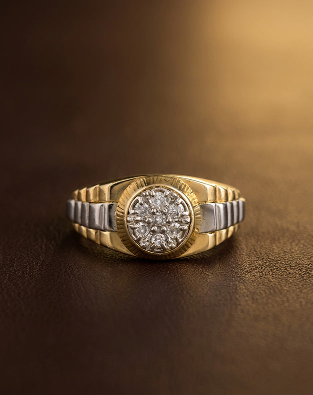 Men's 0.25cttw Diamond Cluster Ring with Fluted Bezel and Watch Link Sides in 14k Two-Tone Gold