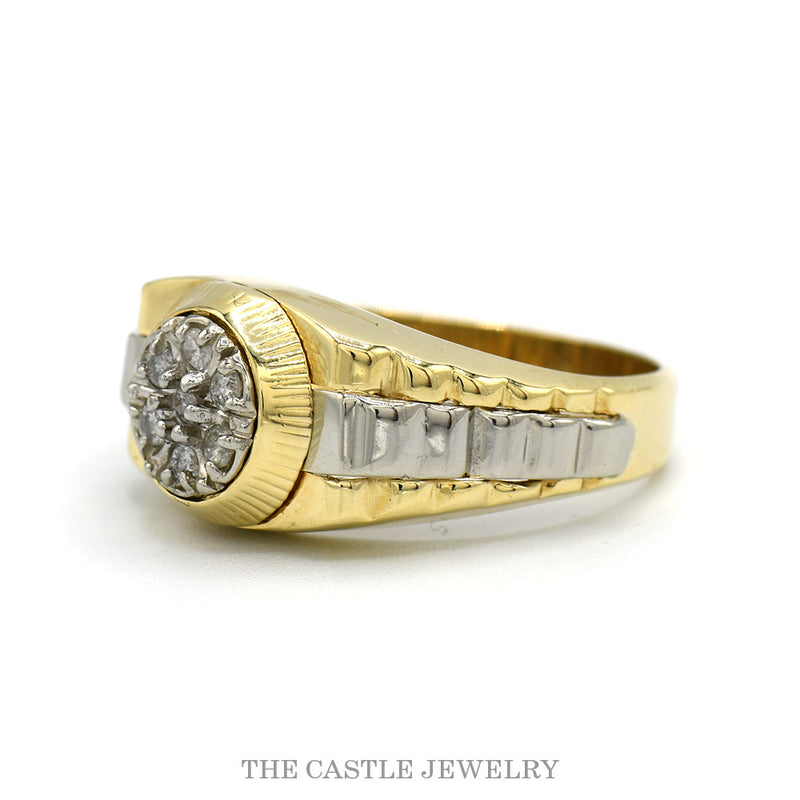 Side profile of the 14k two-tone watch link diamond ring