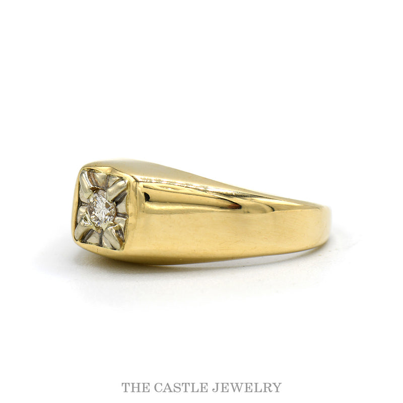 Side profile of the 14k yellow gold diamond solitaire ring
