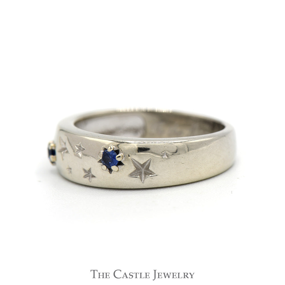 Star Designed Round Sapphire Band in 18k White Gold