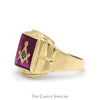 Square & Compass Masonic Ring on Synthetic Red Stone in 10k Yellow Gold - Thumbnail 3