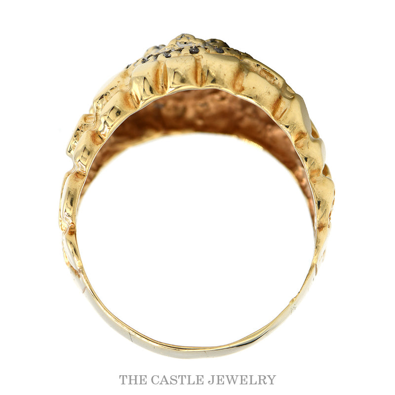 10K Yellow Gold Oval Shaped Diamond Cluster Ring with Nugget Sides