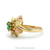 10K Two Tone Yellow & Rose Gold Emerald Cluster Leaf Design Black Hills Style Ring - Thumbnail 3