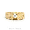 Round Diamond Solitaire Men's Ring with Textured Nugget Sides in 14k Yellow Gold - Thumbnail 1