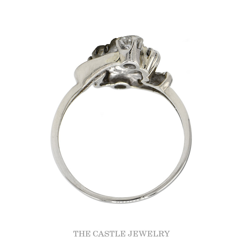 Antique Style Swirled Diamond Cluster Ring in 14k White Gold