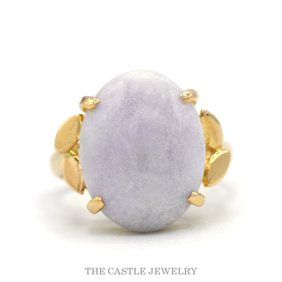 14k yellow gold lavender jade cabochon ring — top view