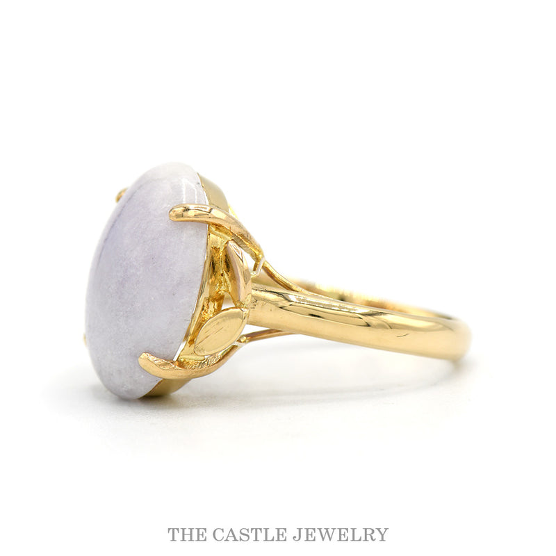 Side profile of the 14k yellow gold lavender jade ring