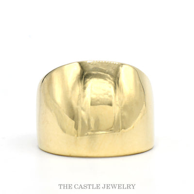 10k yellow gold men's wide polished dome band — top view