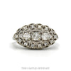 14k white gold three stone round diamond oval cluster ring — top view - Thumbnail 1