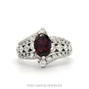14k white gold oval rhodolite garnet ring with diamond bypass sides — top view - Thumbnail 1