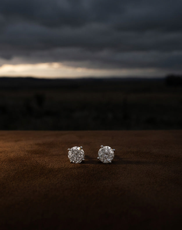 Salt and Pepper 2cttw Round Brilliant Cut Diamond Stud Earrings with Butterfly Pushbacks in 14k White Gold