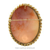 Reverse of the oval cameo pin showing the hinged stem, catch and looped ribbon border in 14k yellow gold - Thumbnail 2