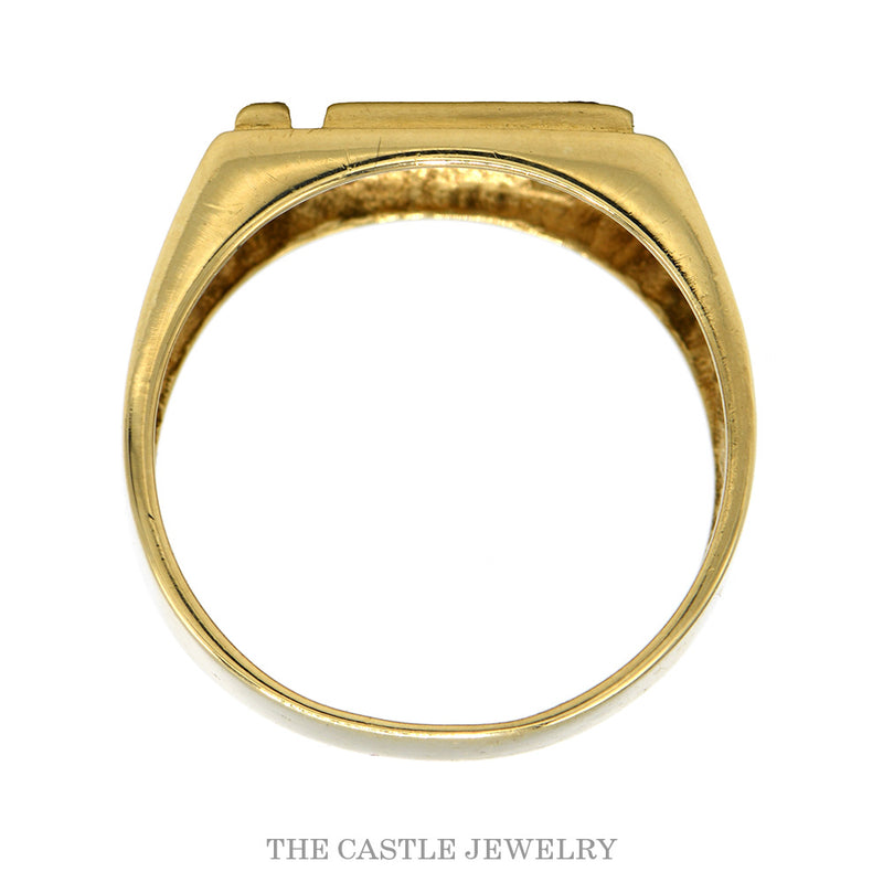 Front-facing view of the 14k yellow gold meander ring