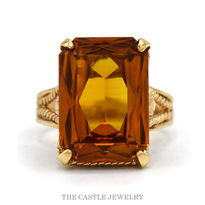 10k yellow gold emerald-cut citrine cocktail ring — top view