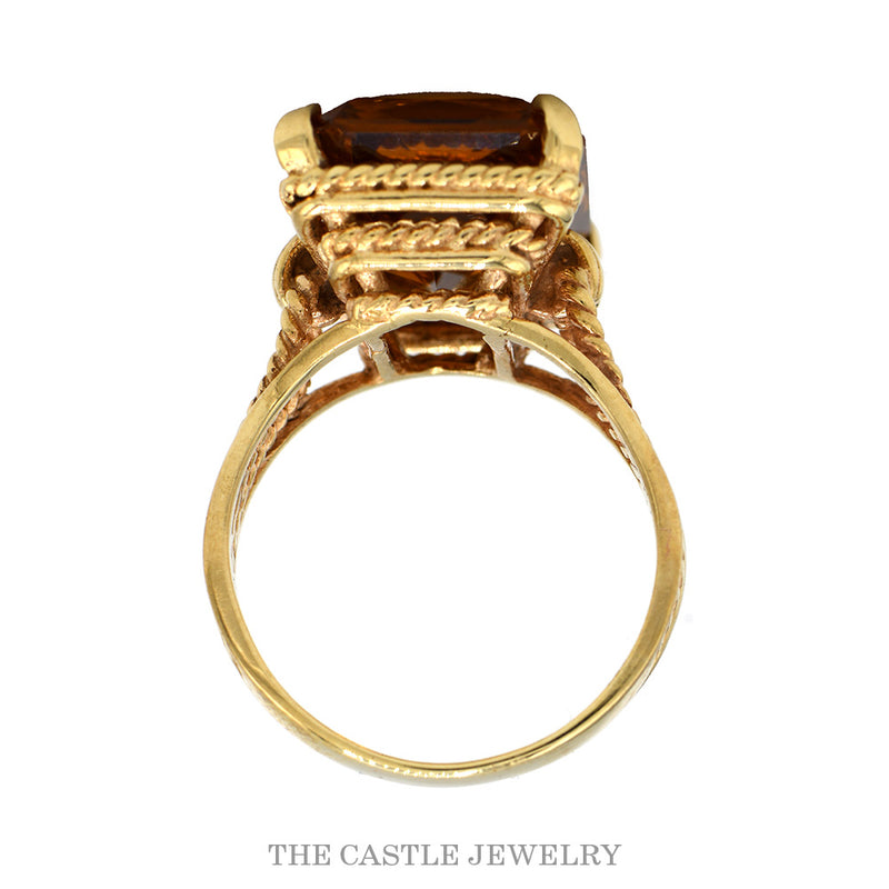 Front-facing view of the 10k yellow gold citrine rope ring