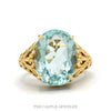 10k yellow gold large oval blue topaz filigree ring — top view - Thumbnail 1