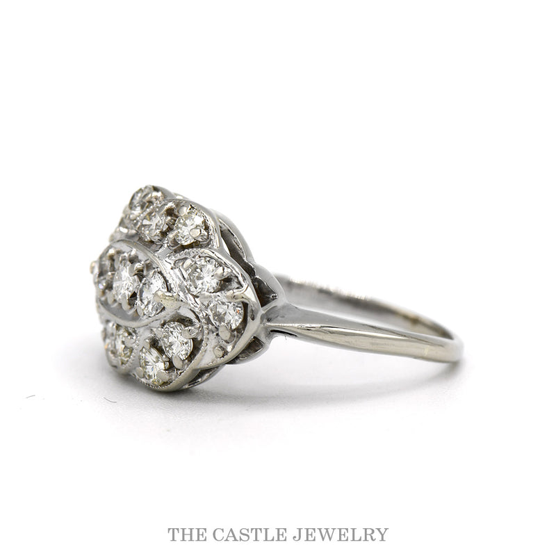 Side profile of the 14k white gold diamond cluster ring