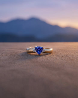 Trillion Tanzanite Le Vian Designer Ring on a Tapered 14k Yellow Gold Band