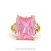 10k yellow gold emerald cut pink ice ring with scroll designed sides — top view - Thumbnail 1
