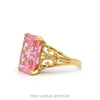 Side profile of the 10k yellow gold pink ice ring showing the pierced scroll shoulders - Thumbnail 2