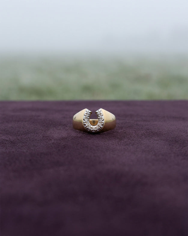 Double Row Diamond Horseshoe Ring in Tapered 10k Yellow Gold