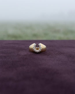 Double Row Diamond Horseshoe Ring in Tapered 10k Yellow Gold