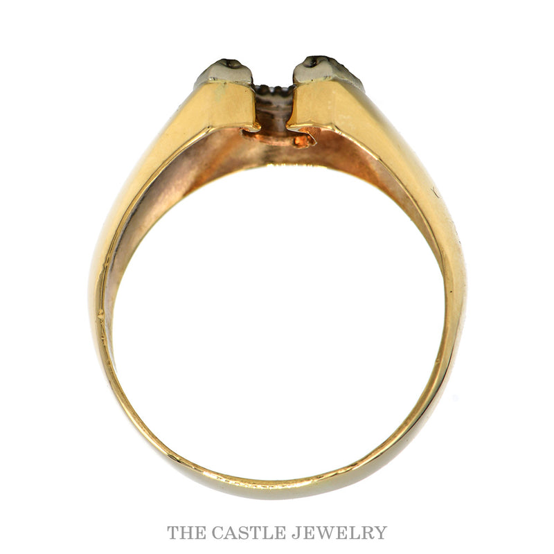 Front-facing view of the double row diamond horseshoe ring in 10k yellow gold