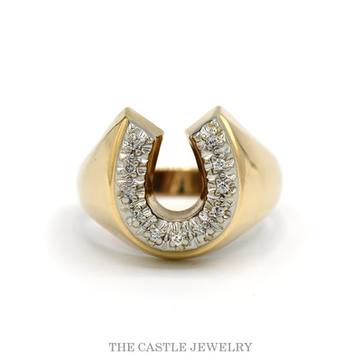 .10cttw diamond horseshoe ring with polished flared sides in 10k yellow gold — top view