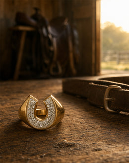 .10cttw Diamond Horseshoe Ring with Polished Flared Sides in 10k Yellow Gold