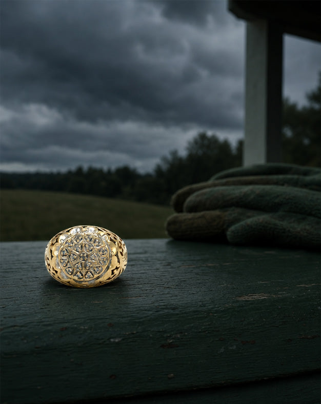 1/4cttw Domed Kentucky Cluster Ring with Open Filigree Sides in 10k Yellow Gold