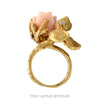 Front-facing view of the coral rose ring showing the branch style prongs and stippled leaves - Thumbnail 3