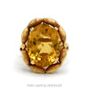Large oval citrine ring with scalloped brushed gold frame and split shank in 10k yellow gold — top view - Thumbnail 1