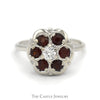Round Shaped Garnet Cluster Ring with Round Diamond Center in 14k White Gold - Thumbnail 1