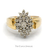 Marquise Shaped 1/2cttw Diamond Cluster Ring in 14k Yellow Gold Ridged Mounting - Thumbnail 1